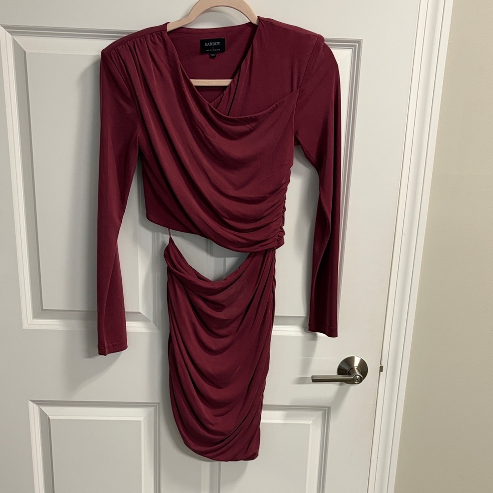 Bardot Burgundy Long Sleeve Draped Dress